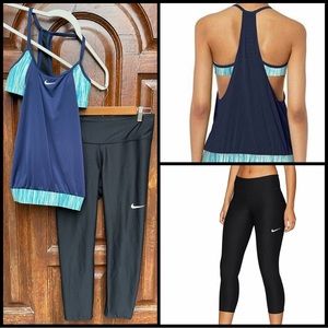 Nike SET~Built in Bra Workout Tank & Power Victory Mid Rise Crop Legging~Small
